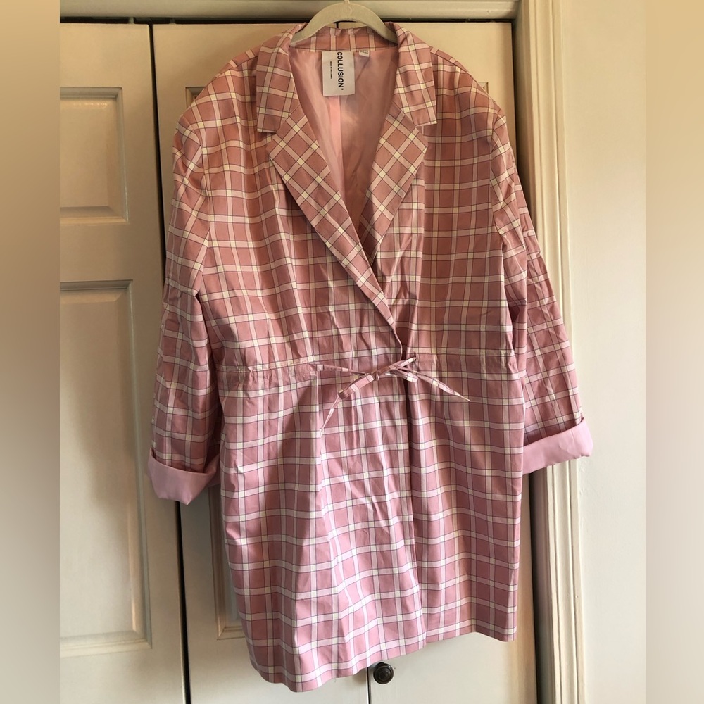 Collusion, ASOS, pink & white coat dress with tie at waist, 18